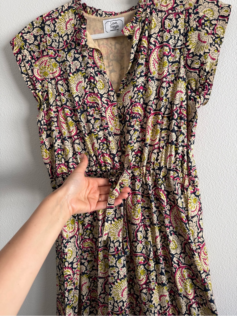 Love Tomas by Emerson Fry Frances Frill Navy Paisley print Maxi Dress sz M - Picture 8 of 14